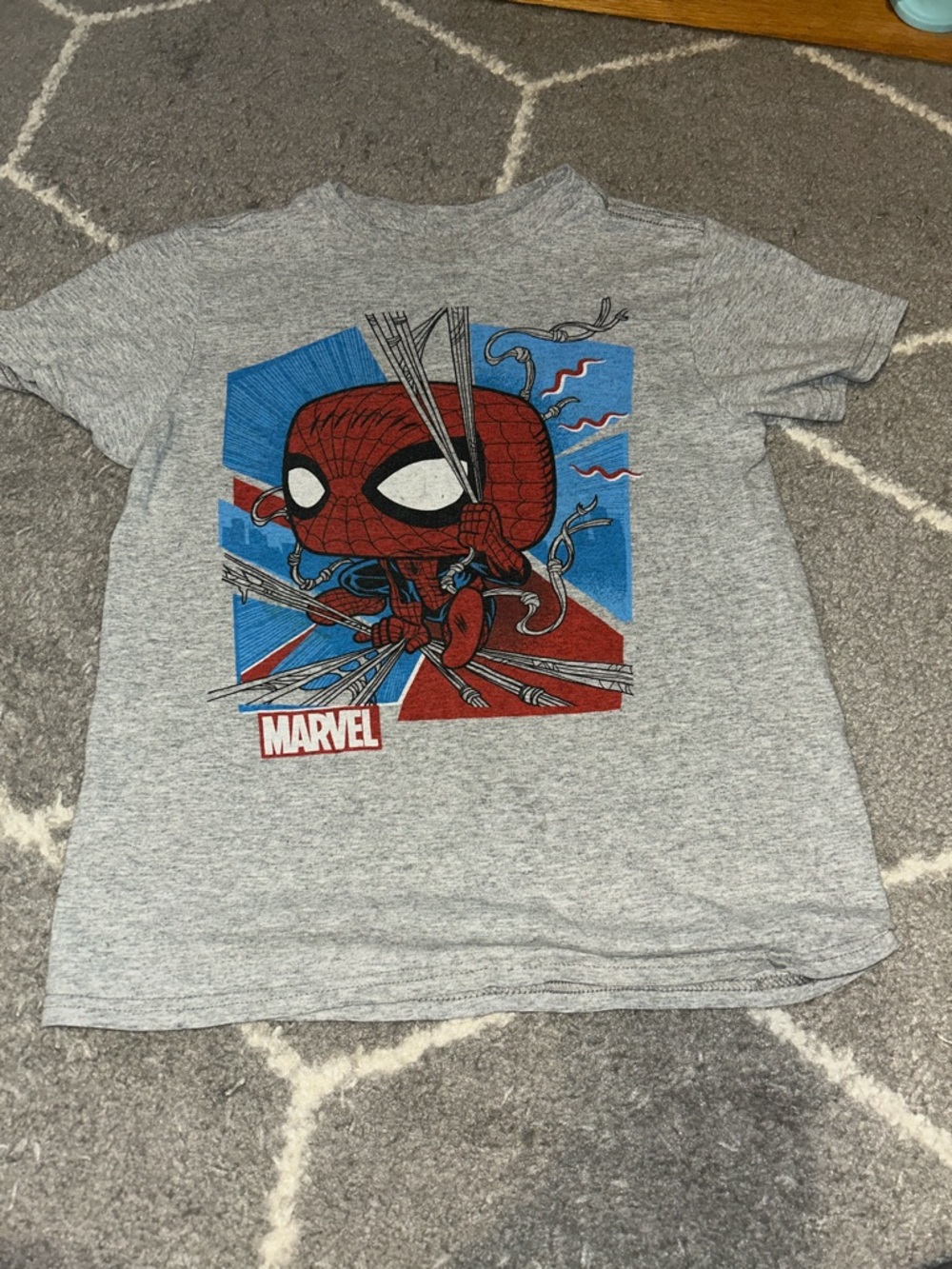 Marvel Spider-Man Cartoon Graphic Tee - Gray with Red & Blue